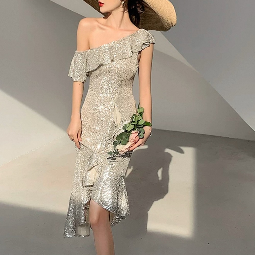 Silver Sequin Ruffle Dress - Picture 3 of 3